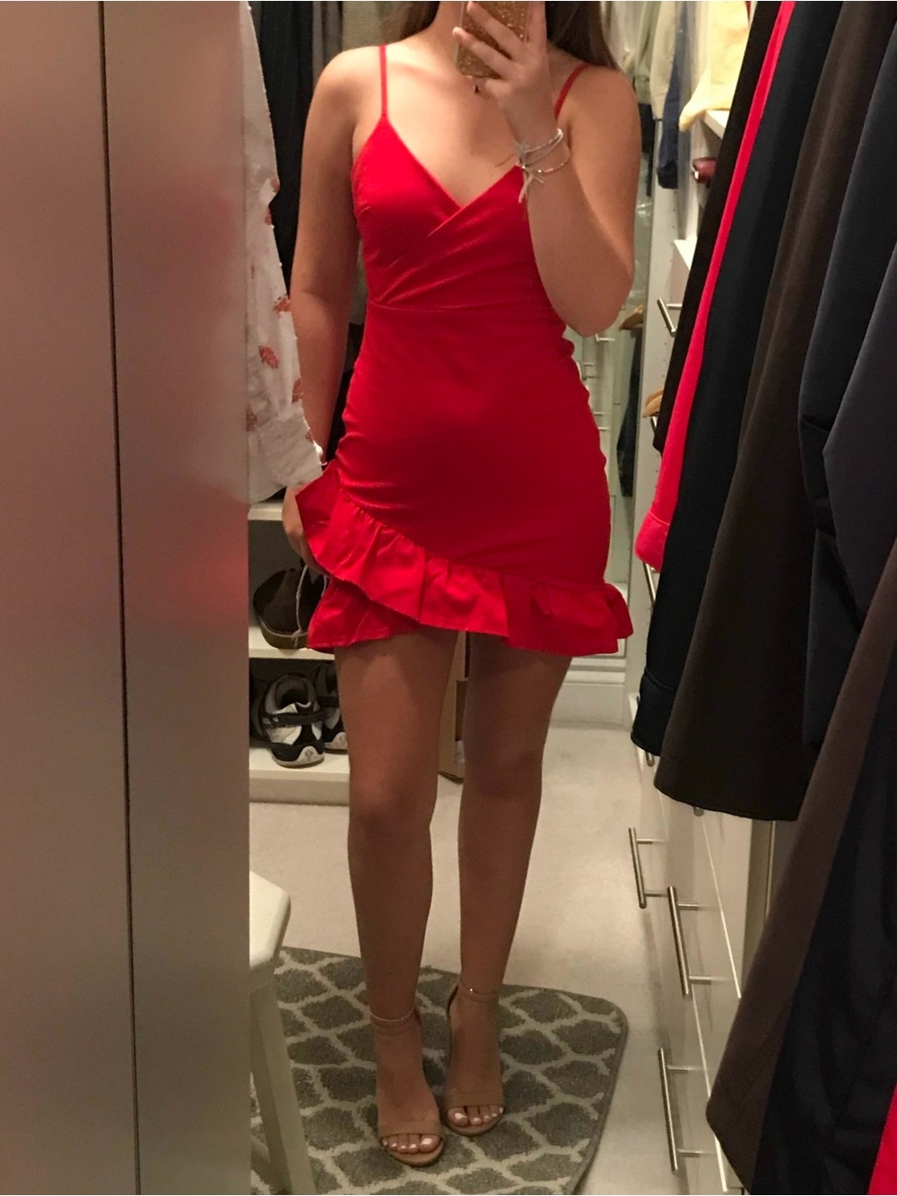 Lulu's Scarlet Ruffle-Hem Spaghetti Strap Mini Dress